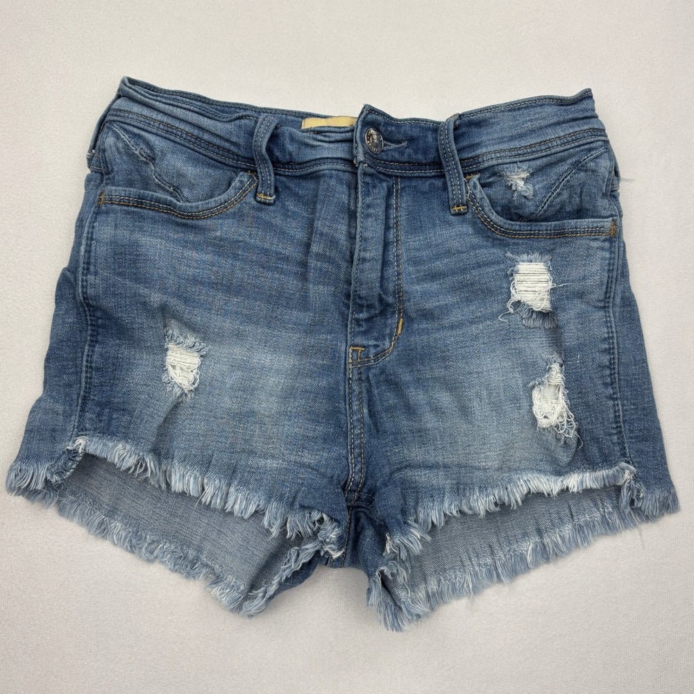 Hollister Womens 1 W25 Medium Wash Distressed High Rise Cutoff Denim Shorts